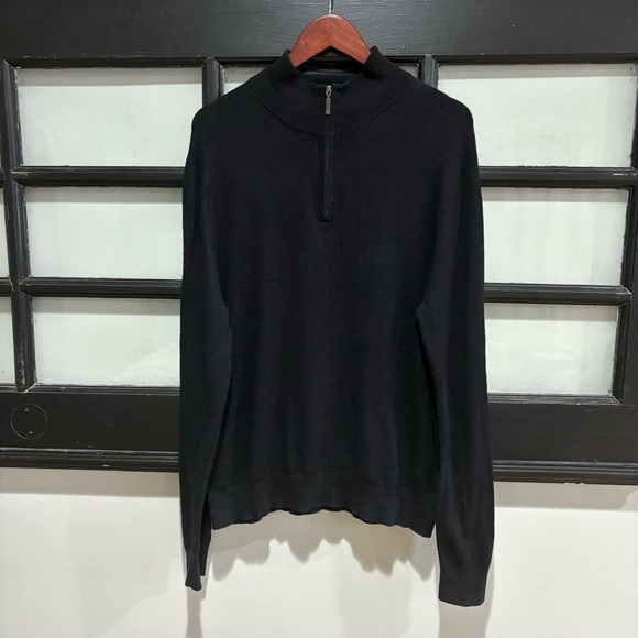 Johnston & Murphy Silk Blend Quarter Zip Pullover Sweater Black Mens Large - Picture 5 of 14